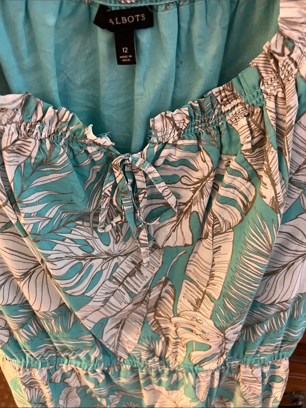 Talbots Teal and White Tropical Midi Dress NWOT Size 12 - Picture 3 of 8